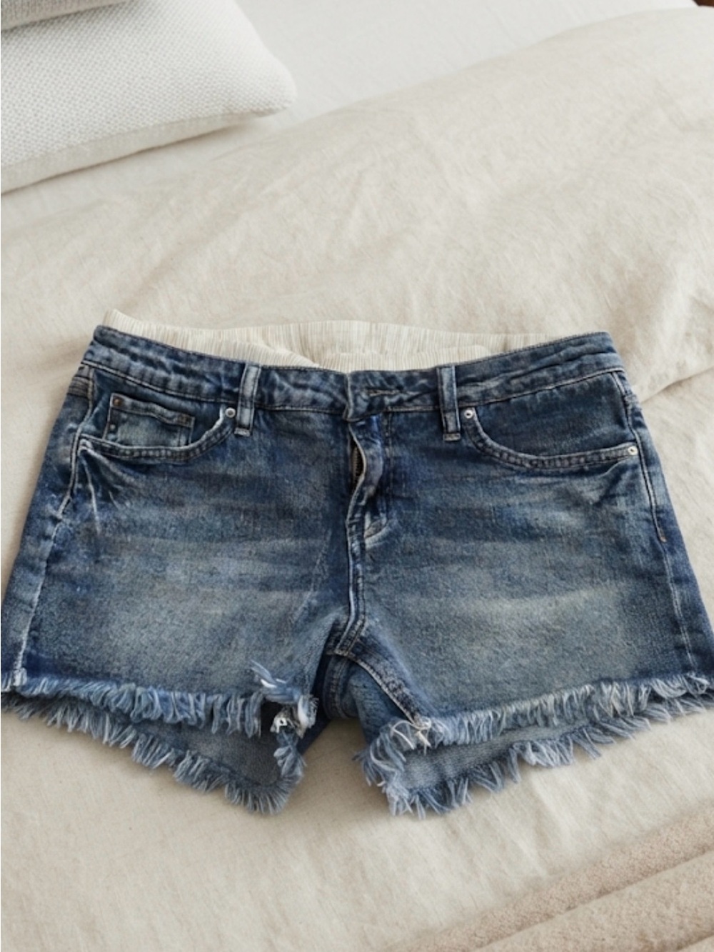 YMI Distressed Blue Denim Cutoff Shorts with Peek a Boo Boxer Look